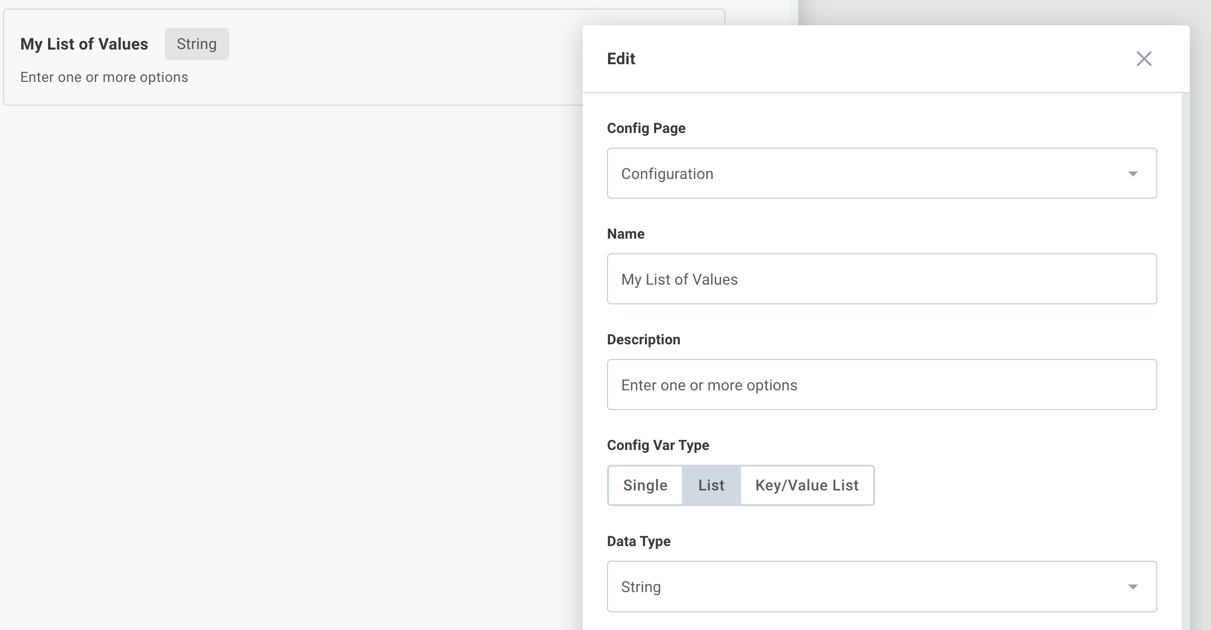 List of strings in a config variable